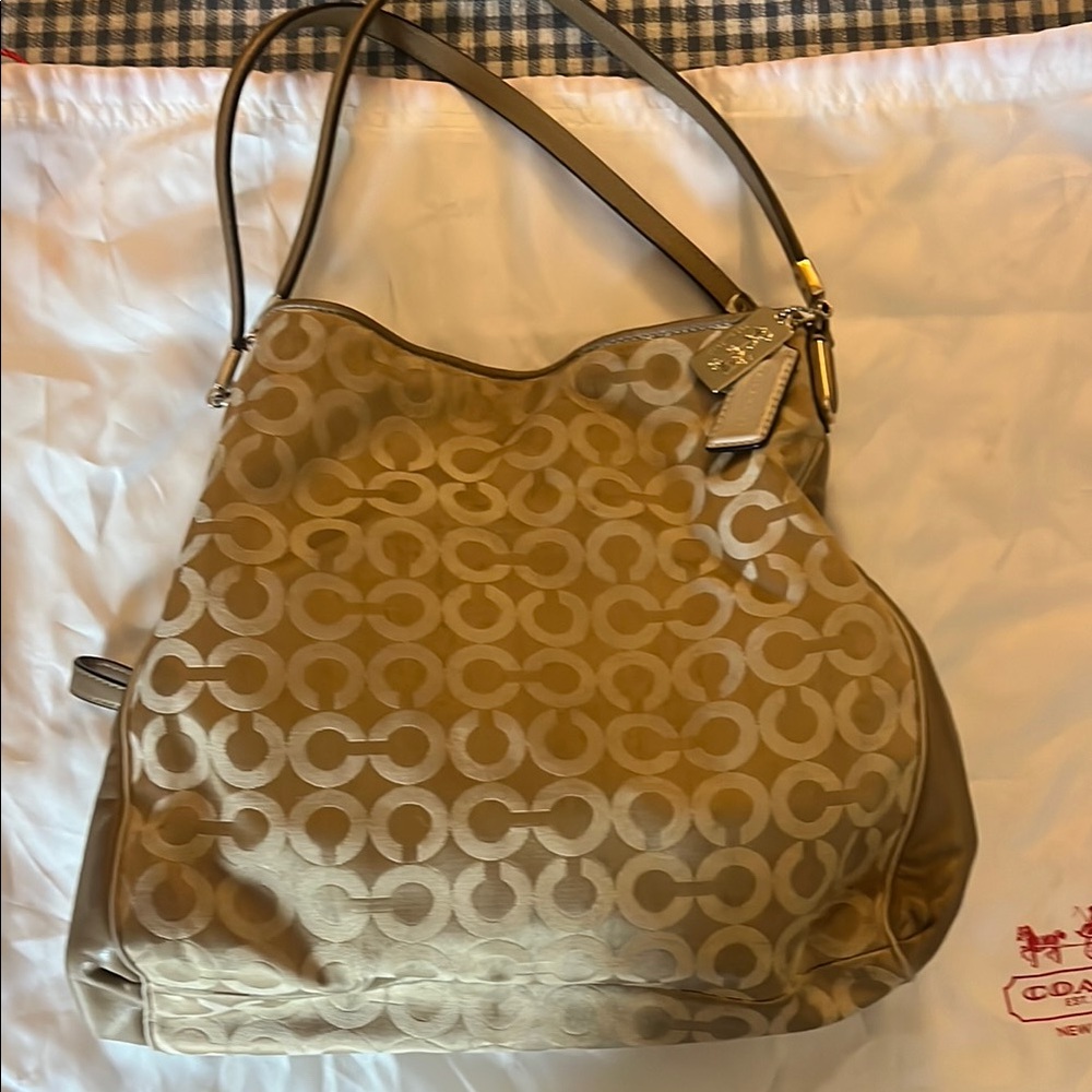 Coach Tan Shoulder Bag with Signature Monogram